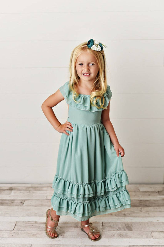 Mint Fancy Ruffle Back Dress