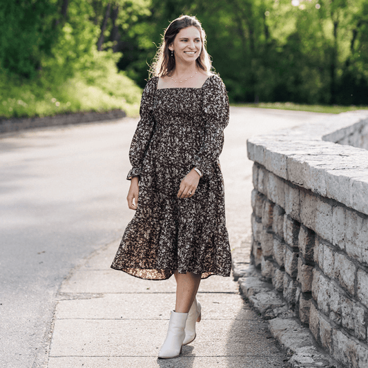Dainty Floral Brown Dress- Women