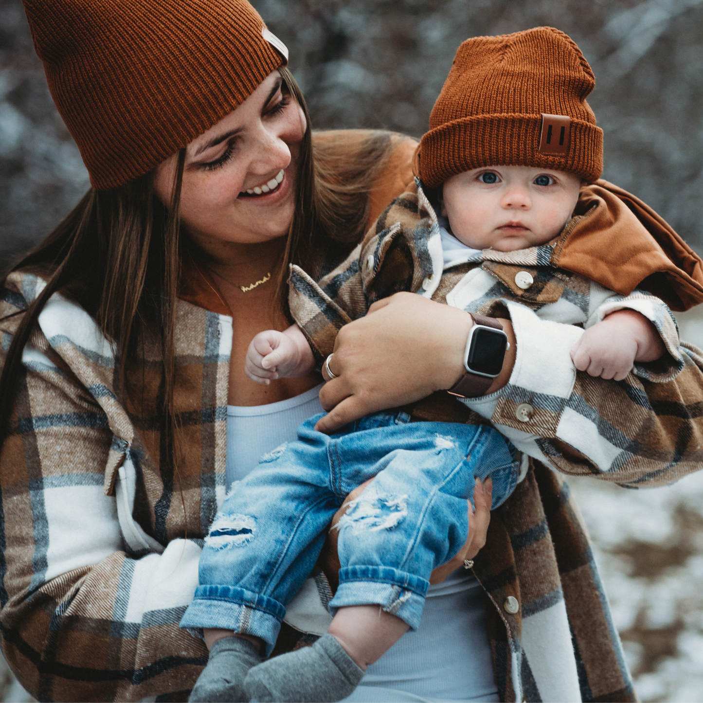 Hooded Brown & Gray Flannel Jacket- Women's