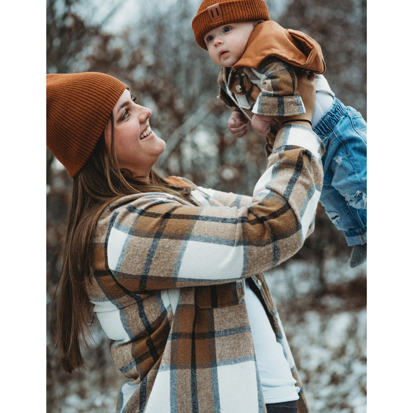Hooded Brown & Gray Flannel Jacket- Women's