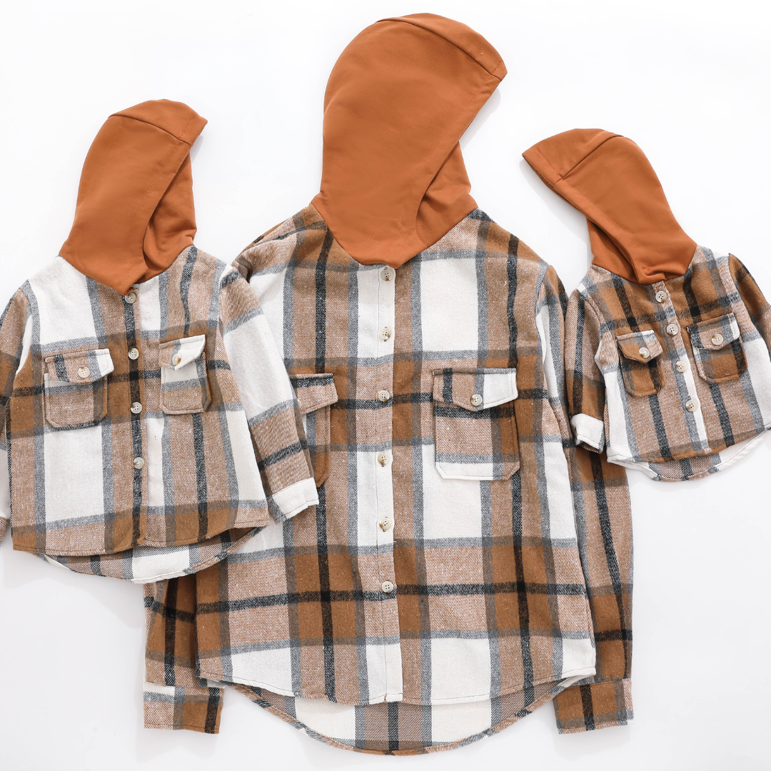Hooded Brown & Gray Flannel Jacket - Child