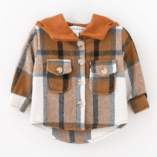 Hooded Brown & Gray Flannel Jacket - Infant
