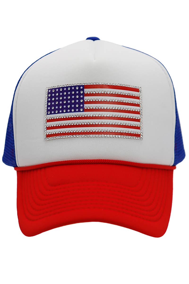 American Flag Bling Rhinestone Patch Classic Trucker Hat