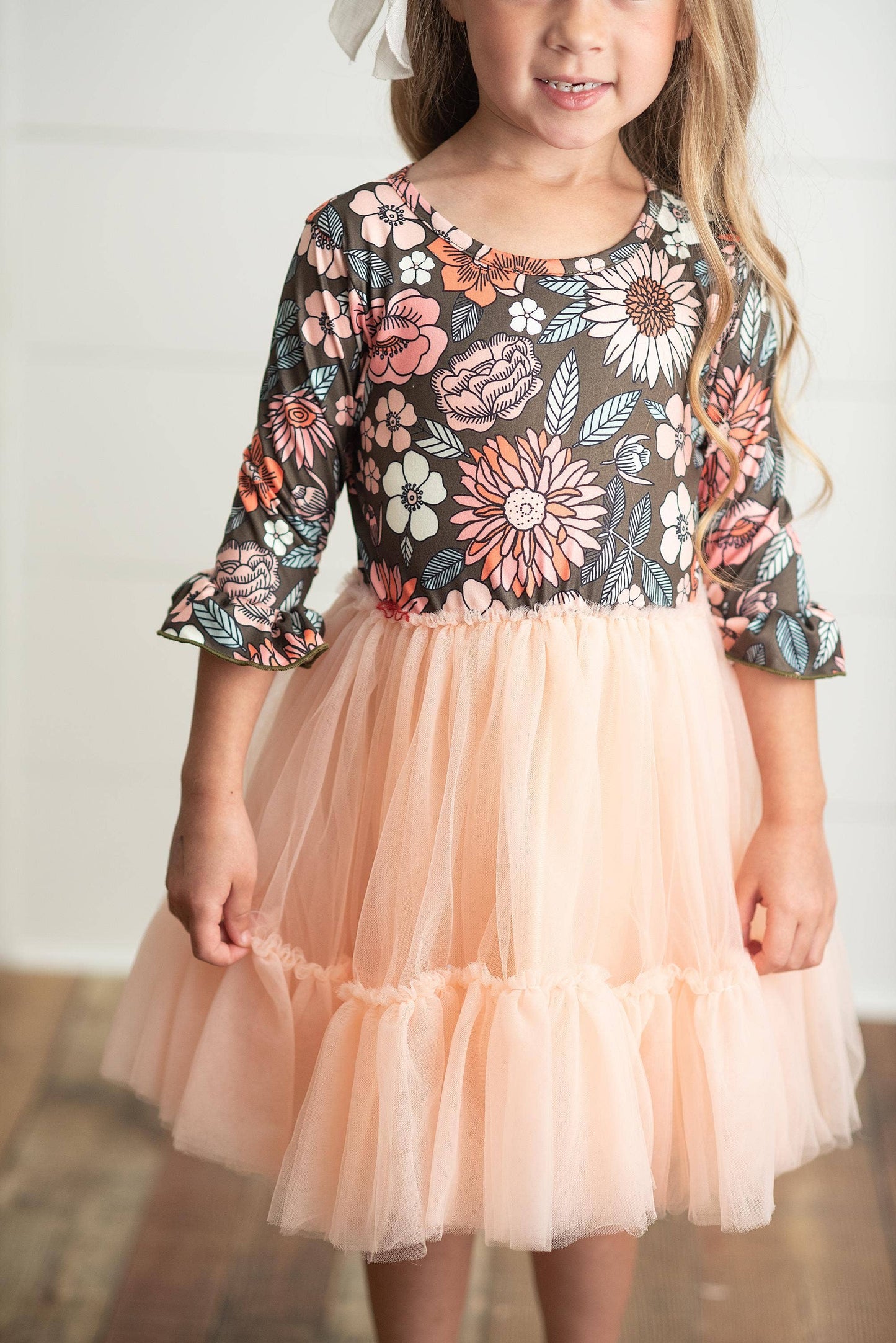 Brown & Peach Vintage Floral Tulle Dress
