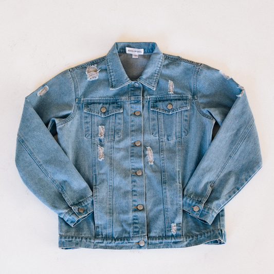 Distressed Denim Jean Jacket - Women