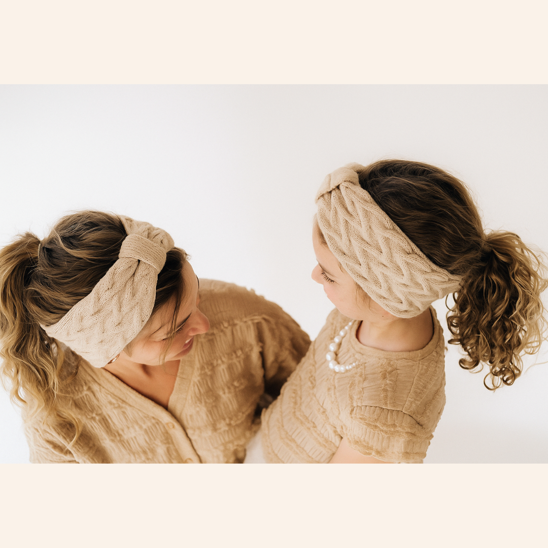 Matching Mommy & Me Ear Warmer Headbands- Beige