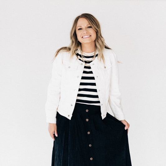 Ivory Cropped Denim Jacket - Women