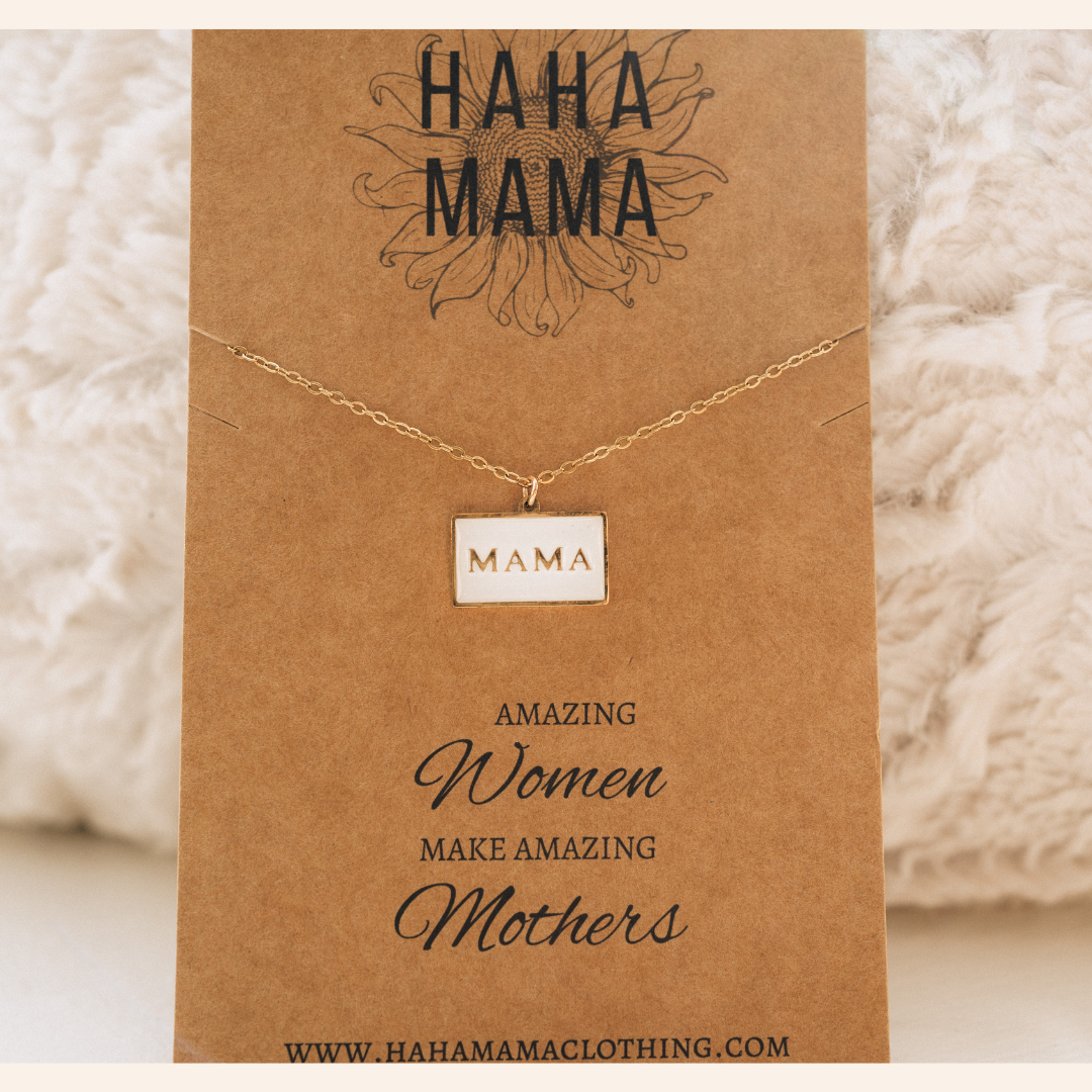 Mama Pendant with White and Gold Necklace