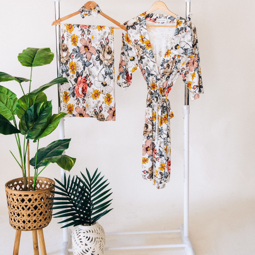 Vintage Floral Maternity Delivery Gown & Vintage Floral Swaddle