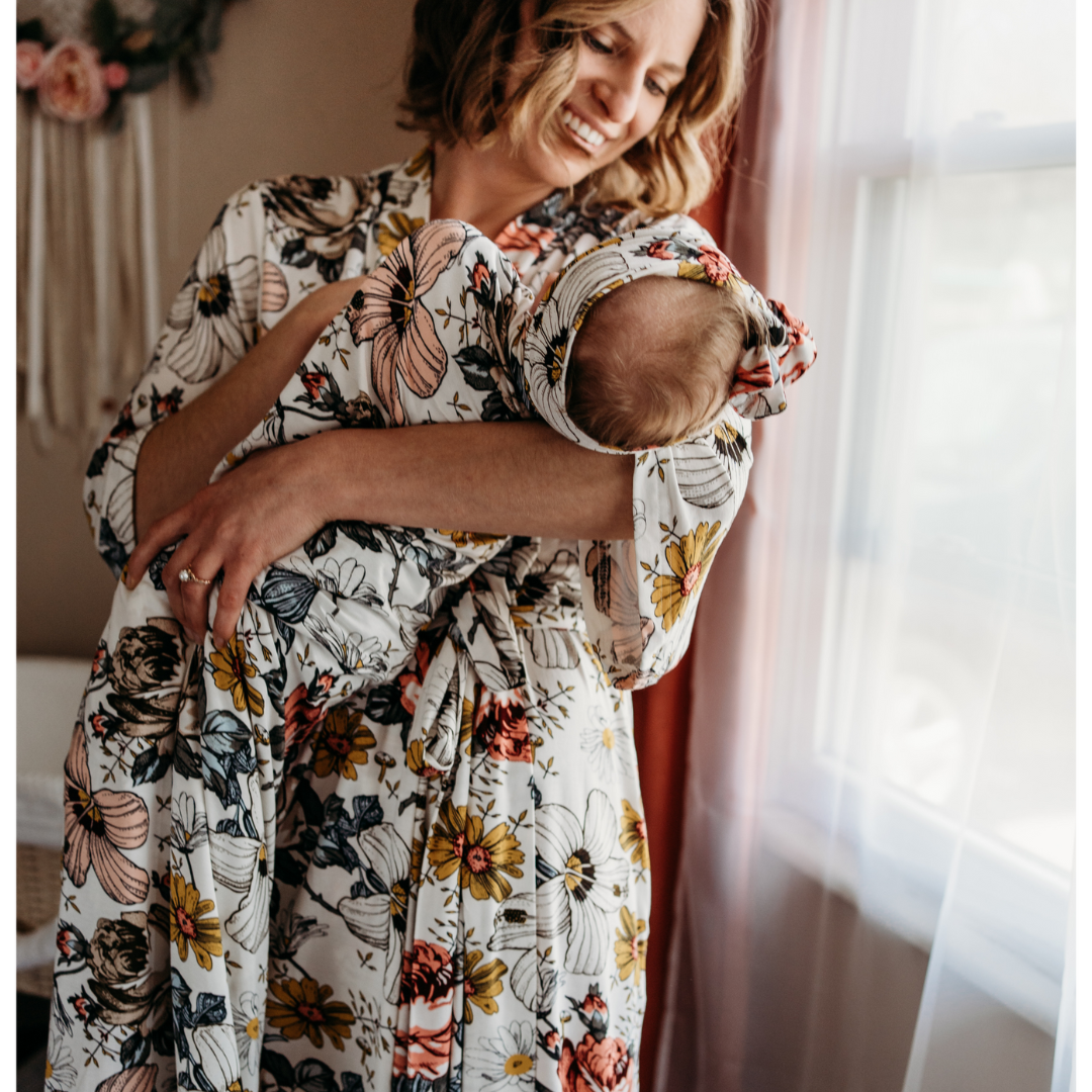 Vintage Floral Maternity Delivery Gown & Vintage Floral Swaddle
